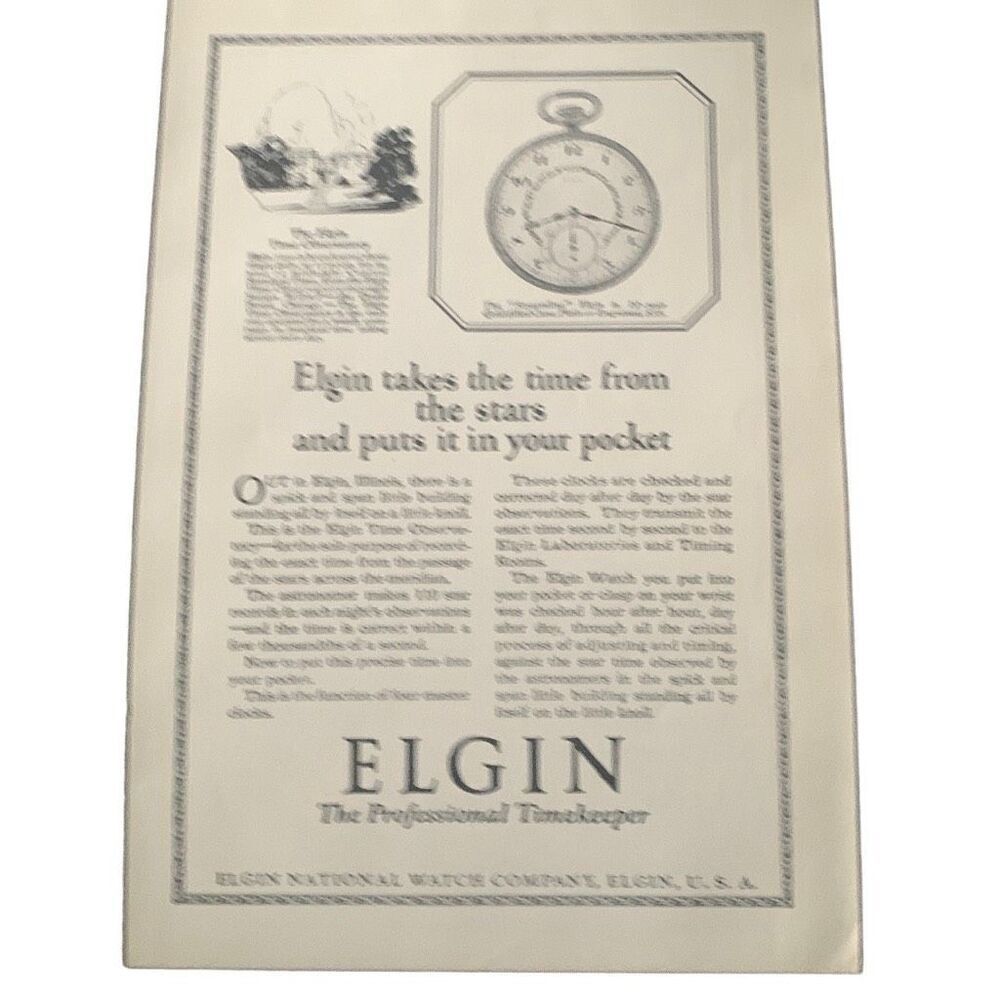 Vintage 1923 Elgin Professional Timekeeper Ad Advertisement